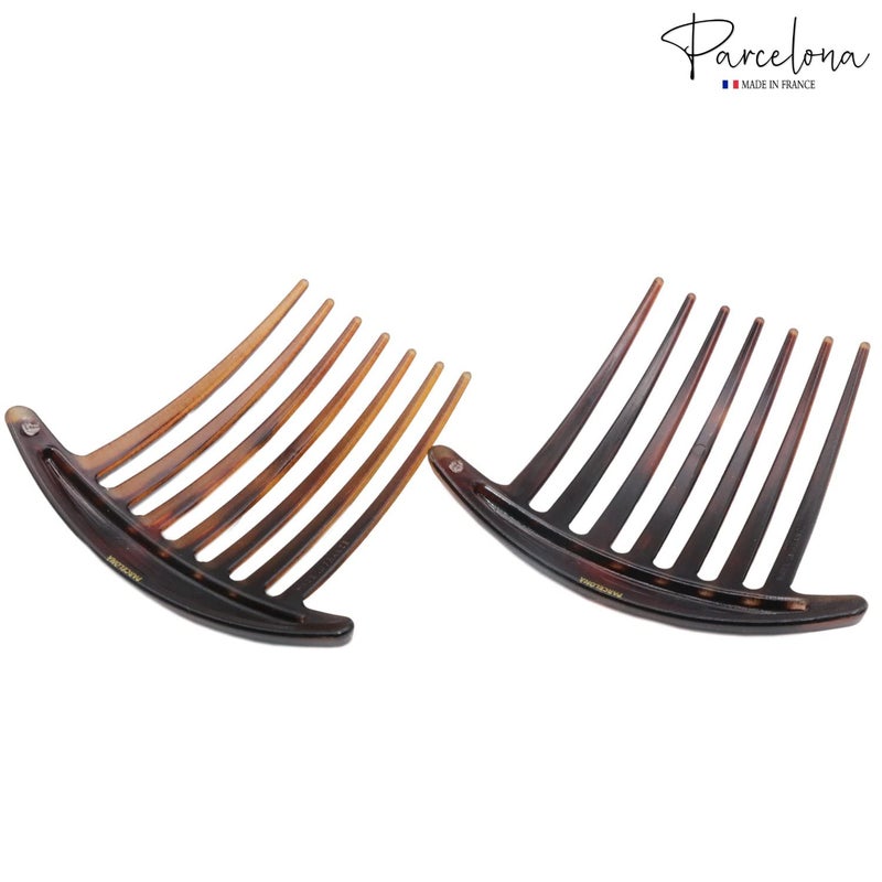 Parcelona French Basic 7 Teeth Tortoise Shell Matte Large 4â€ Celluloid Set of 2 Side Hair Combs for Women and Girls - Image 4